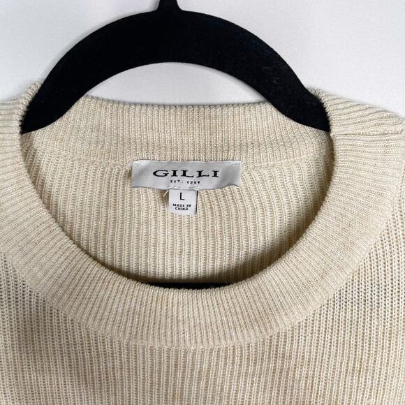 New Gilli Large Cream Orange Green Striped Ribbed Knit Sweater Crew Neck Purple - Picture 8 of 12